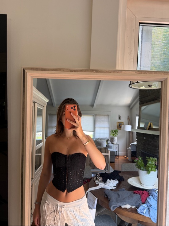 H&M Tops - H&M Black Strapless Lace-Effect Corset Bandeau Top
